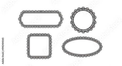 Set of four decorative braided frames in varied shapes for design projects.