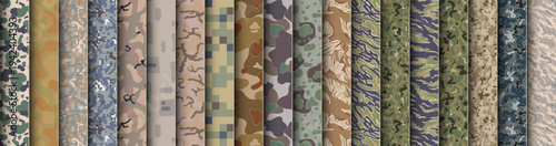 Seamless camo patterns set with tactical military and hunting disguise textures