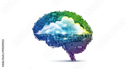 Colorful Digital Brain Illustration Representing Technology and Innovation.