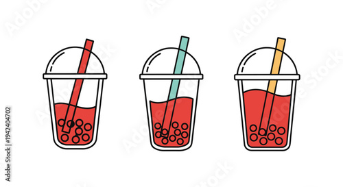 Boba Tea Line art vector set minimal digital abstract color illustration