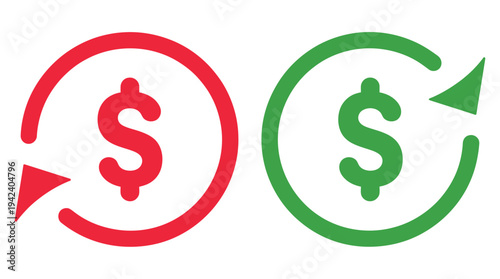 Cost reduction icon vector, cost savings icon, dollar decrease sign, cost symbol dollar increase and decrease icon