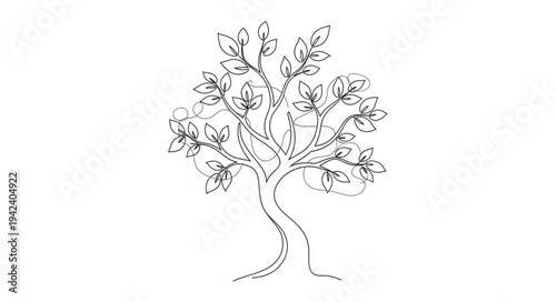 Elegant Tree Illustration with Detailed Branches and Leaves.
