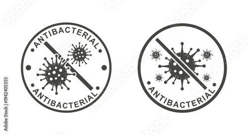 Antibacterial Seal Icons Depicting Microbes and Protection Concepts.