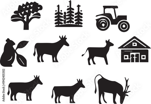 Animals set black graphic silhouette vector
