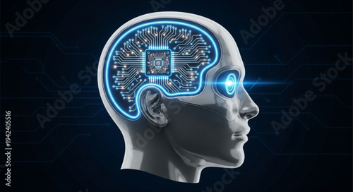 Futuristic Human Brain with Digital Neural Network.