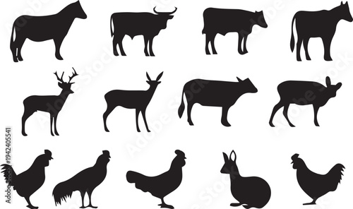 Animals set black graphic silhouette vector