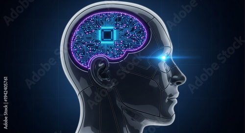 Futuristic Human Brain with Digital Neural Network.