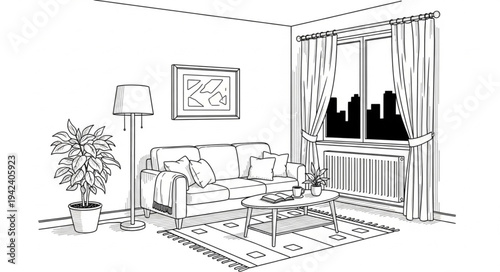 Minimalist Bedroom Interior with Bed and Window.