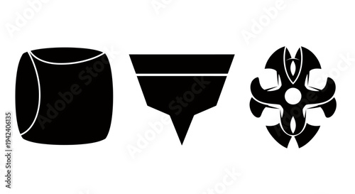 Chemical processing icons: barrel, funnel, and biohazard symbol illustration.