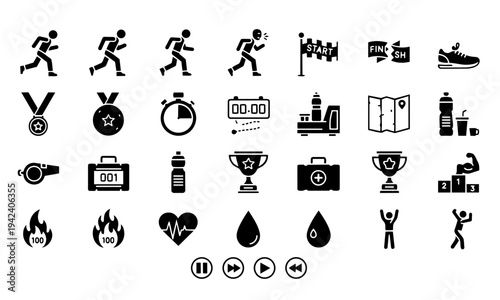Running Race Marathon Silhouette Icons