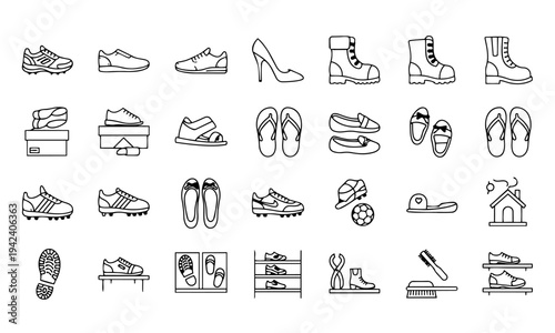 Shoes Footwear Collection Outline Icons