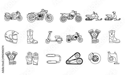 Motorcycles Motorbikes Gear Outline Icons
