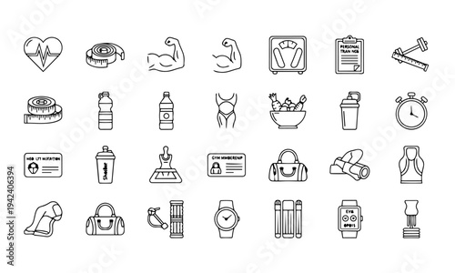 Fitness Body Measurement Diet Outline Icons