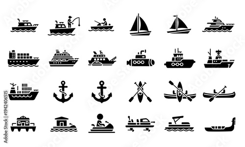 Water Transport Boats Ships Silhouette Icons