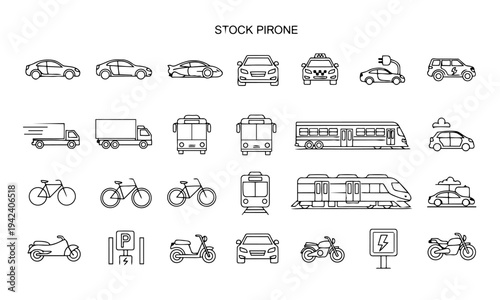 City Transport Vehicles Outline Icons