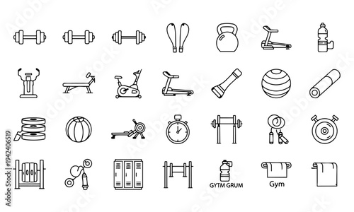 Fitness Gym Equipment Outline Icons