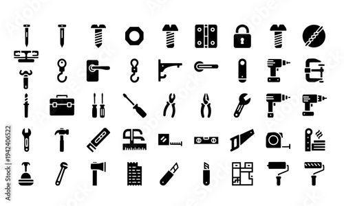 Hardware Tools Construction Silhouette Icons