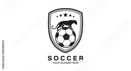 Soccer emblem featuring ball and crest in single logo.