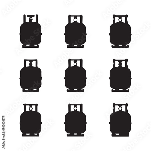 Propane Gas Cylinder Silhouette Vector Icon Se. Industrial LPG Tank and Gas Bottle Collection Silhouette.