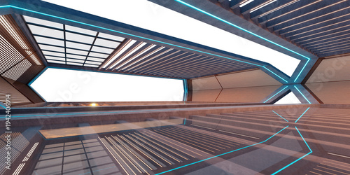 3d rendering futuristic empty sci-fi hangar corridor with transparent background