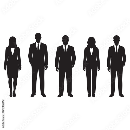 Business People Standing Silhouette Set, Corporate Team Lineup Professional Employees Group, Office Staff Leadership Concept, Business Workforce Team Vector Illustration