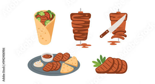 Beef Shawarma Line art vector minimal colorful abstract illustration
