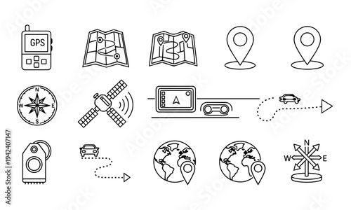 Maps Location GPS Navigation Outline Icons