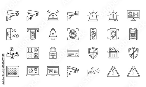 Home Security System Smart Automation Outline Icons