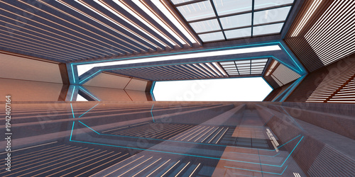 3d rendering futuristic empty spaceship hangar with transparent background