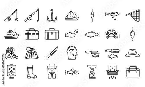 Fishing Catch Outdoors Outline Icons
