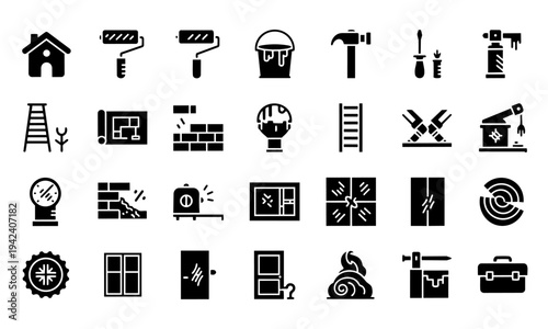 House Renovation Painting Silhouette Icons