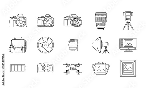 Photography Camera Equipment Outline Icons
