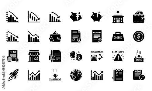 Financial Crisis Bankruptcy Silhouette Icons
