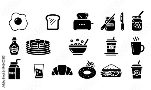 Breakfast Food Bakery Silhouette Icons