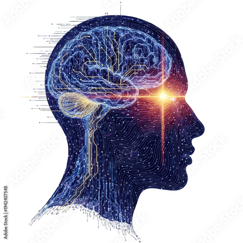 Digital Brain Illustrates Artificial Intelligence and Neural Connections