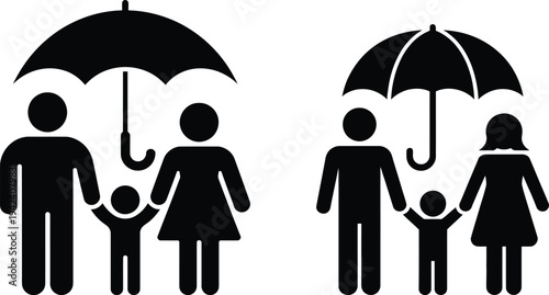 Family protection under umbrellas, a symbol of safety and security for loved ones.