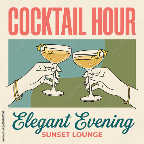 An elegant representation of a cocktail hour featuring two glasses clinking together, symbolizing celebration, connection, and the enjoyment of classy evenings.