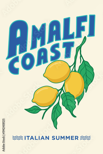 Schilderij op canvas A bright and lively design featuring lemons, symbolizing the vibrant atmosphere of the Amalfi Coast during the sunny summer season, perfect for a tropical theme