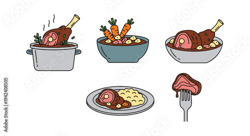 Braised Lamb Line art vector digital abstract colorful