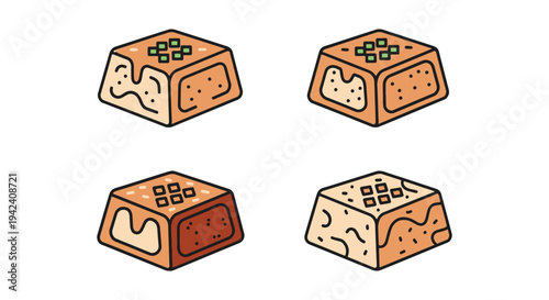 Braised Tofu Line art vector flat abstract colorful illustration