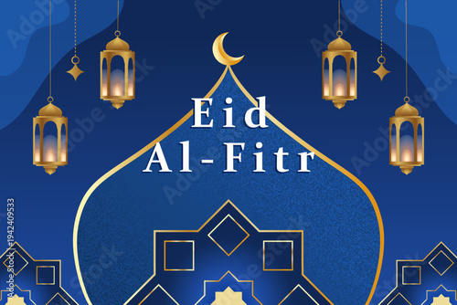 Eid al-Fitr with blue gradation and gold ornaments