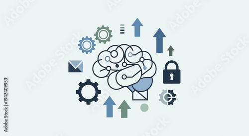 Human Brain with Icons and Arrows.