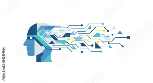 Human Head Circuit Board Illustration Concept.