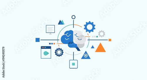 Magnifying Glass Examining Gear Icon Illustration.
