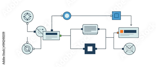 Technical Diagram with Various Components and Symbols.