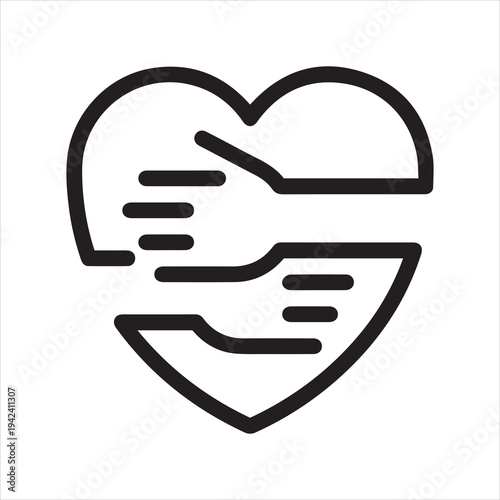 Thin Outline Icon Hands Hugging Heart Symbol, Heart Hug Yourself. Such Line Sign as World Heart Day, Embrace Yourself, Charity Message Kindness and Compassion, Caring Hands. Vector Isolated Pictogram.