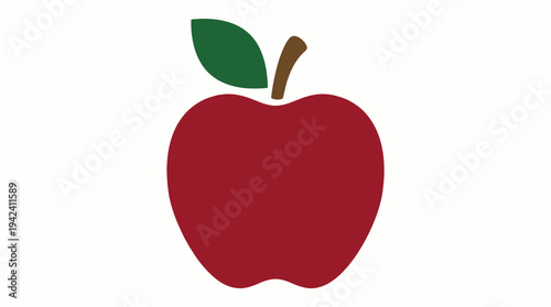 Red Apple with Green Leaf and Brown Stem Illustration.