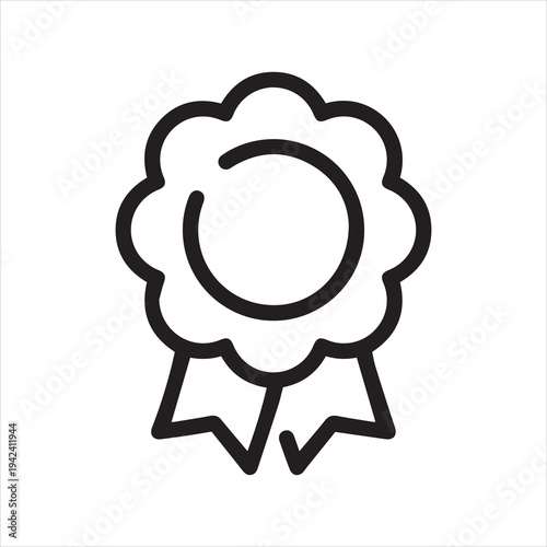 High Reward, achievement award trophy, best prize, outline icon. Line sign badge, medallion rosette with ribbon. Vector isolated pictogram for web and app on white background editable stroke.