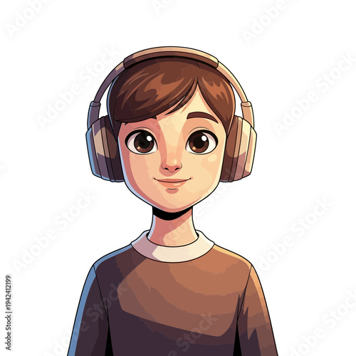 Boy Enjoys Music Listening in Modern Digital Artwork Style