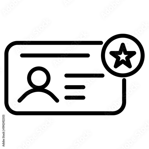 A line icon of a personal identification card with a star emblem highlighting a special membership or loyalty program